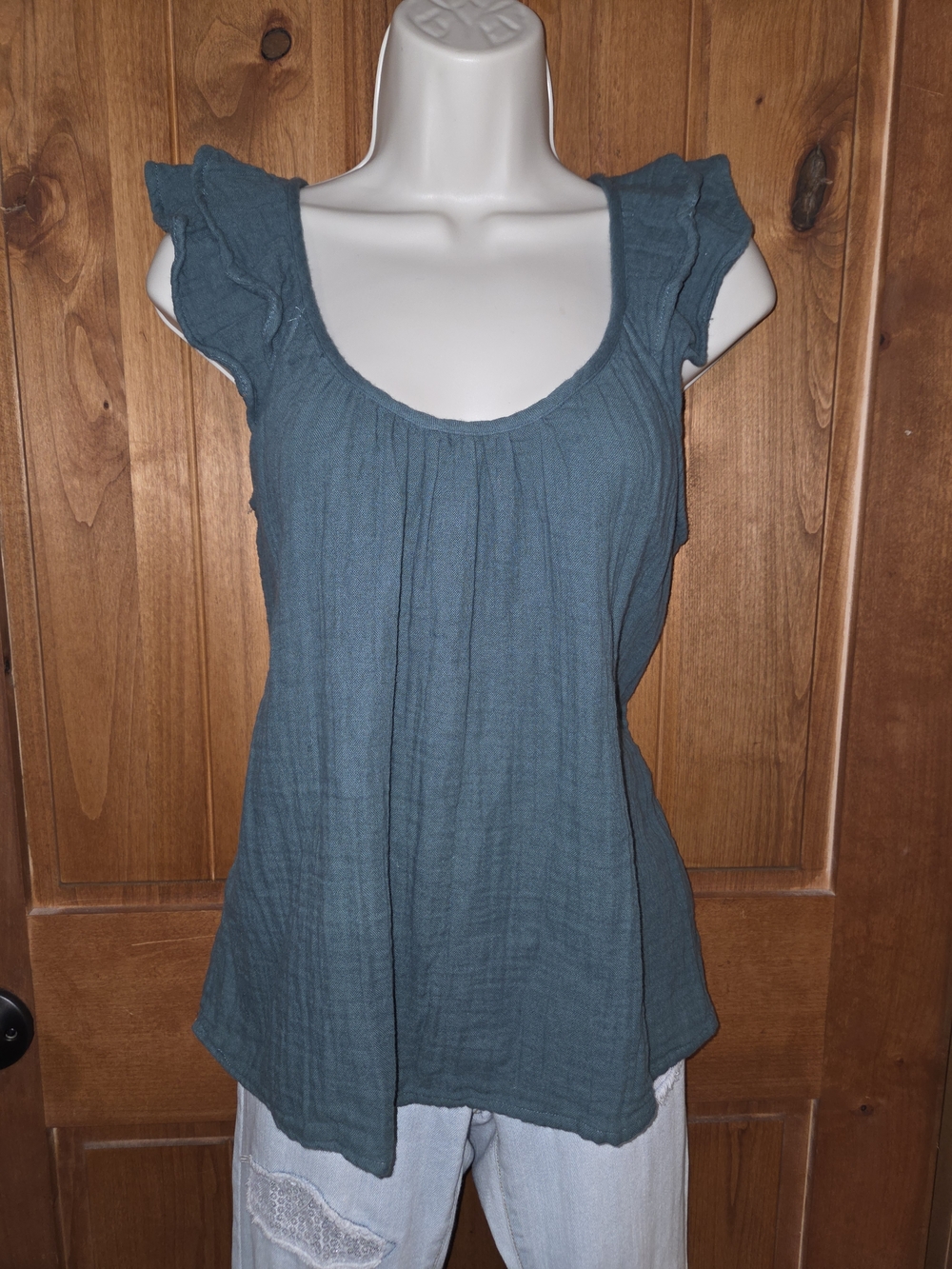 Sonoma Teal Scoop Neck Tank with Flutter Cap Sleeves
